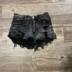 SHEIN Black Distressed Jean Shorts High-Waisted